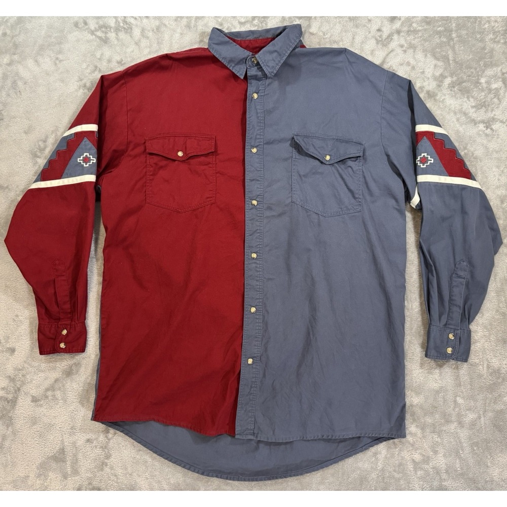 Wrangler Shirt Mens XLT Red Gray Pearl Snap Aztec Southwestern Zach Bryan‎ Rare